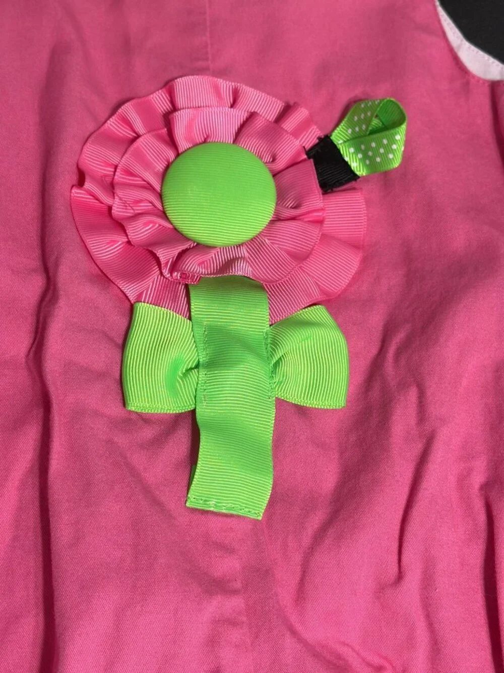 Mud Pie Pink Green Polka Dot Bow Romper Flower Ribbon Jumper Bubble 0-6 Months